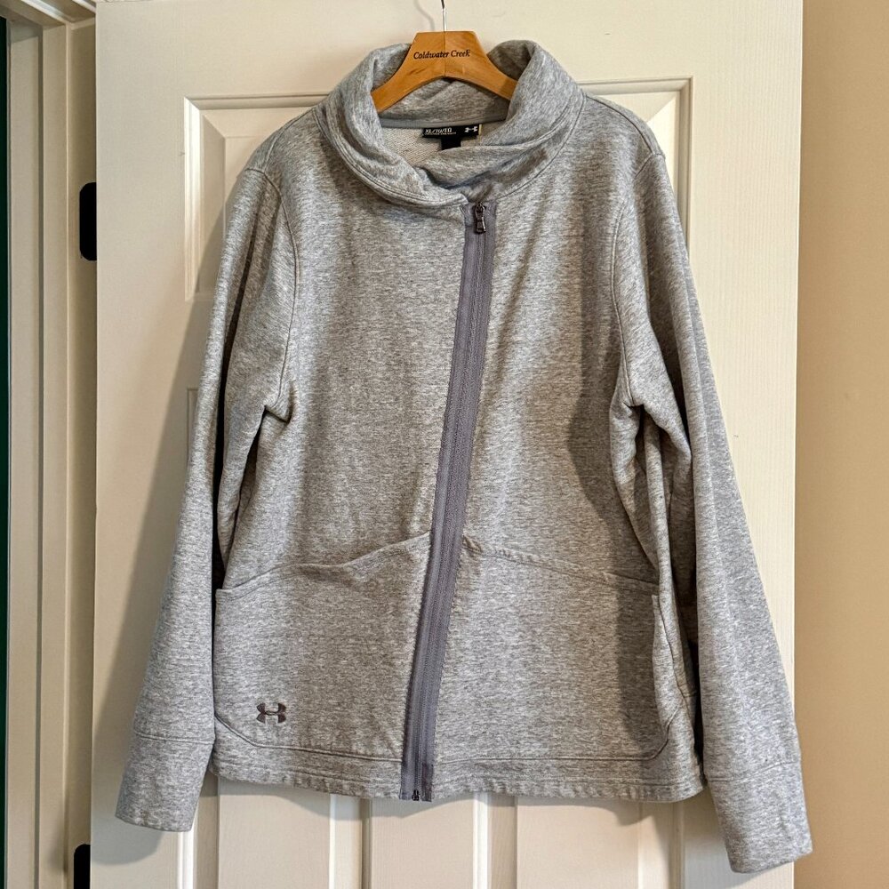 Under Armour Womens Zip Front Gray Sweatshirt with Cowl Neck, Size XL, Oversize